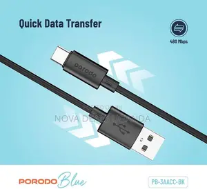 Porodo Blue USB-A to Type-C PVC Cable1.2M, 480Mbps Quick Data Transfer