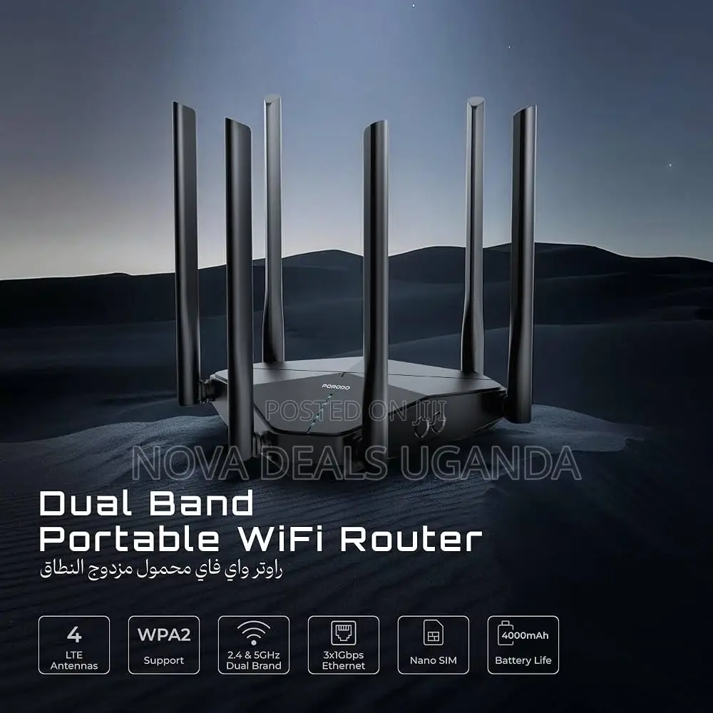 Porodo Dual-Band Portable Wi-Fi Router, 5G Outdoor Wireless Router