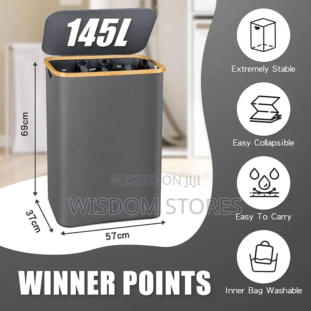 160L Large Laundry Hamper 3 Section