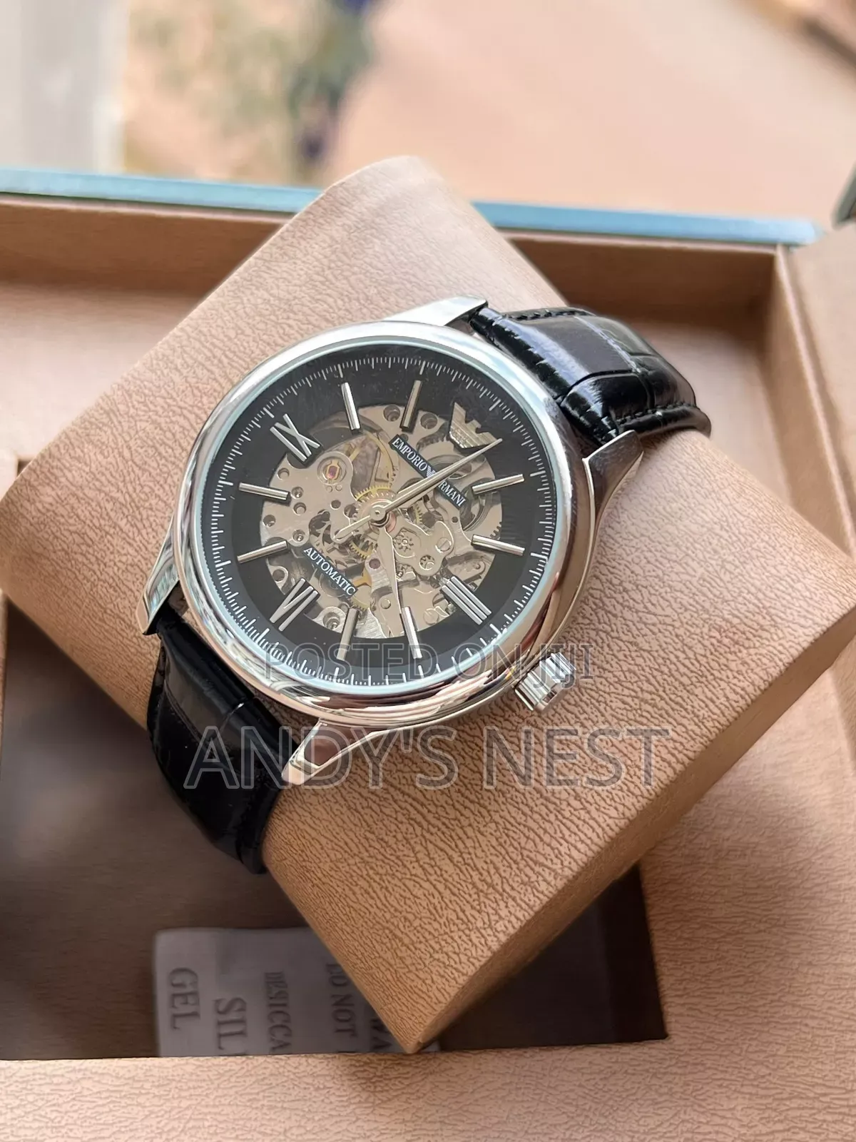Black Leather Automatic Watch for Men