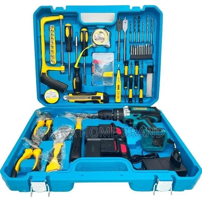 Multi-Piece Cordless Drill and Hand Tool Set With 2 Batteries