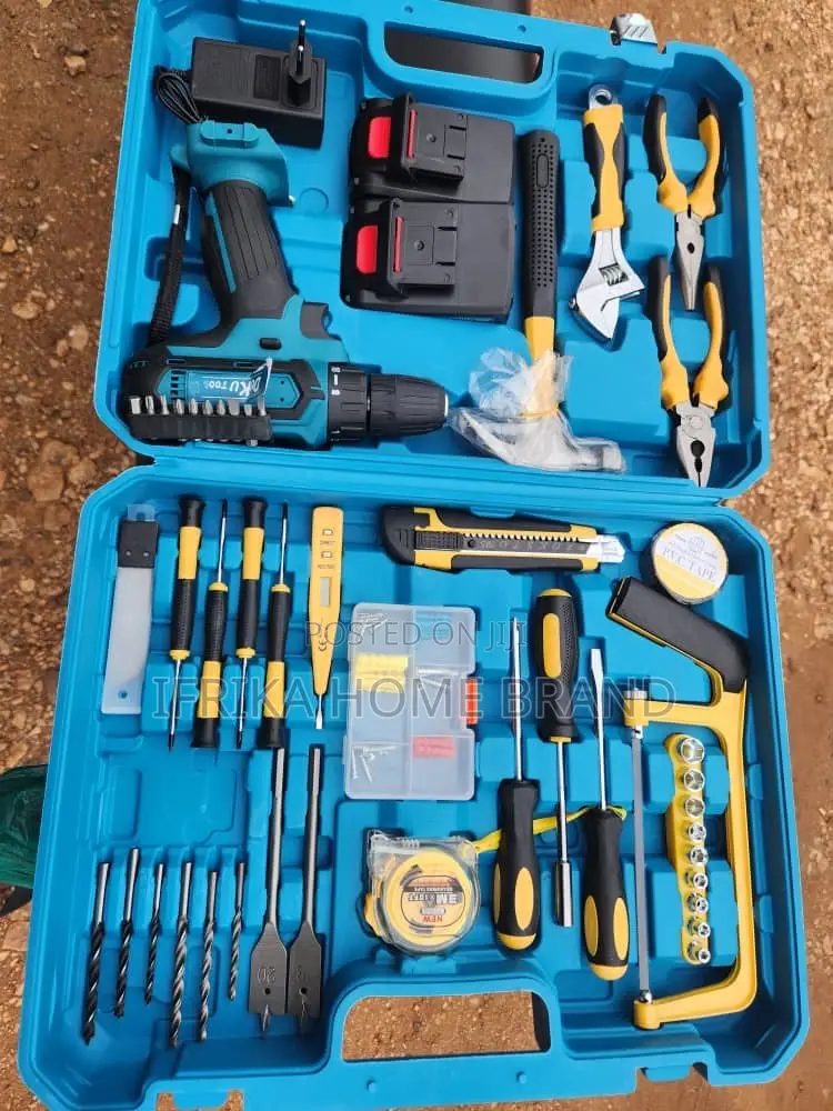 Multi-Piece Cordless Drill and Hand Tool Set With 2 Batteries