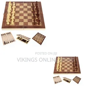 Portable 3-in-1 Wooden Folding Board Game Set That Includes Chess