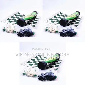 Portable Roll-Up Tournament Chess Set With a Green and White Vinyl Mat