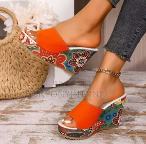 Boho Floral Print Wedge Slide