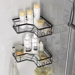 Black Wall-Mounted Bathroom Kitchen Storage Rack Set