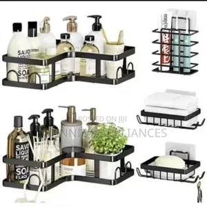 Black Wall-Mounted Bathroom Kitchen Storage Rack Set