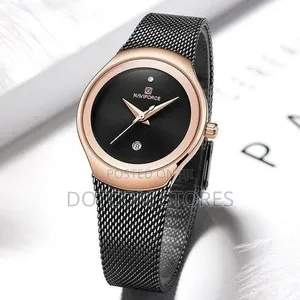 Naviforce Mesh Strapped Analog Dated Ladies Watch _ Black, Gold
