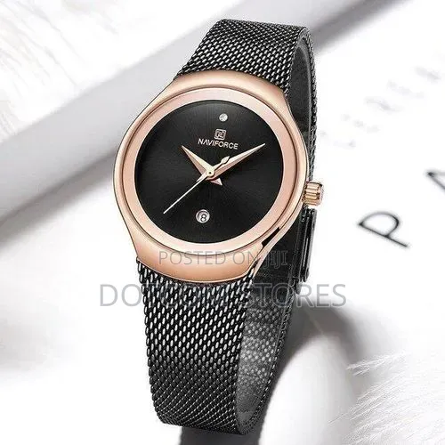 Naviforce Mesh Strapped Analog Dated Ladies Watch _ Black, Gold