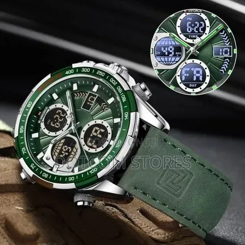 Naviforce Leather Strapped Office and Casual Water Proof Watch - Green