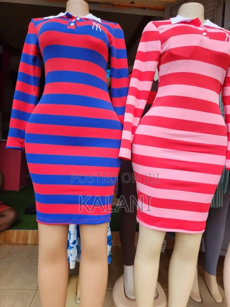 Stripped Long Sleeved Dresses