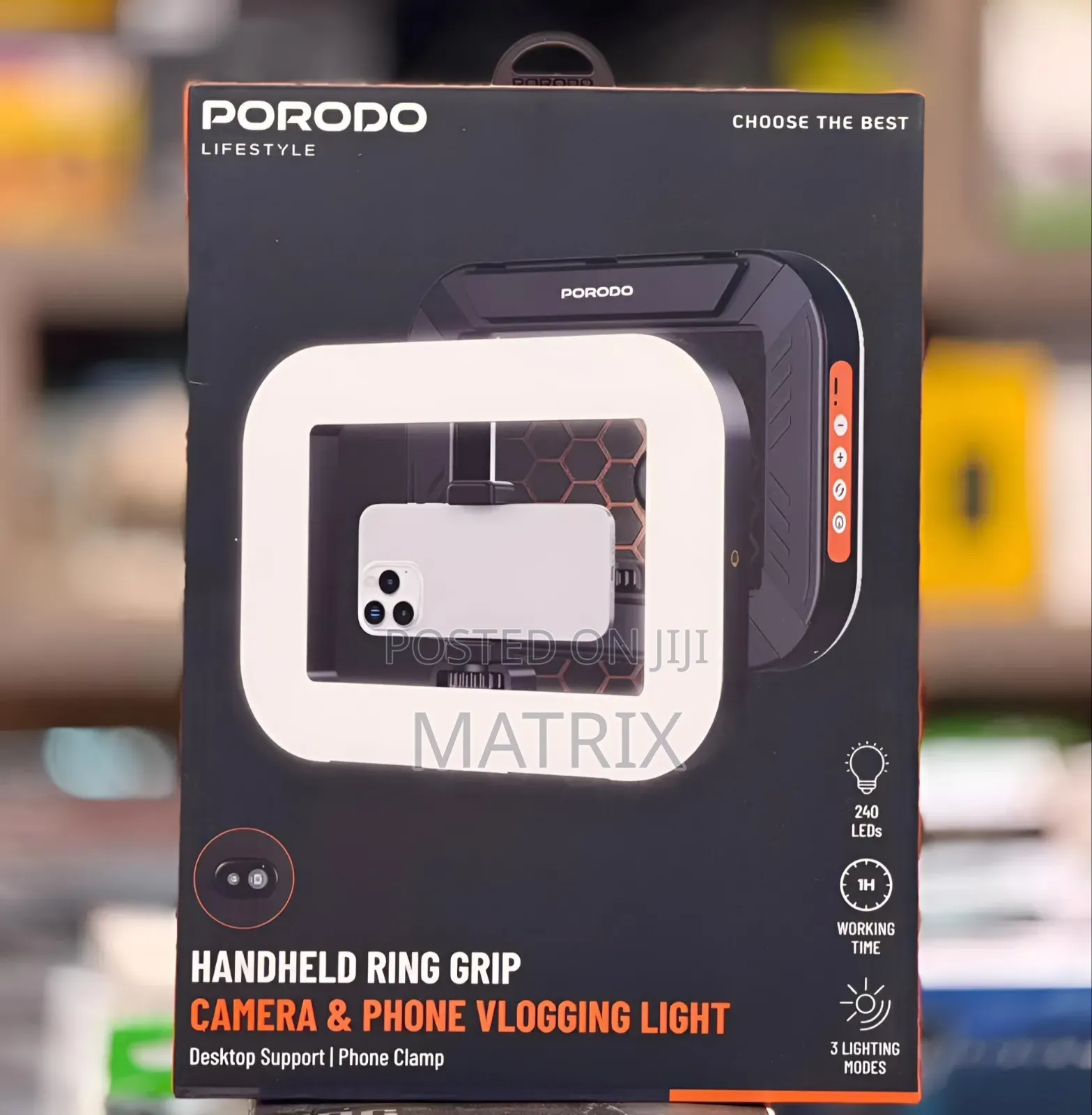 Porodo Handheld Ring Grip, Camera and Vlogging Light With Tripod