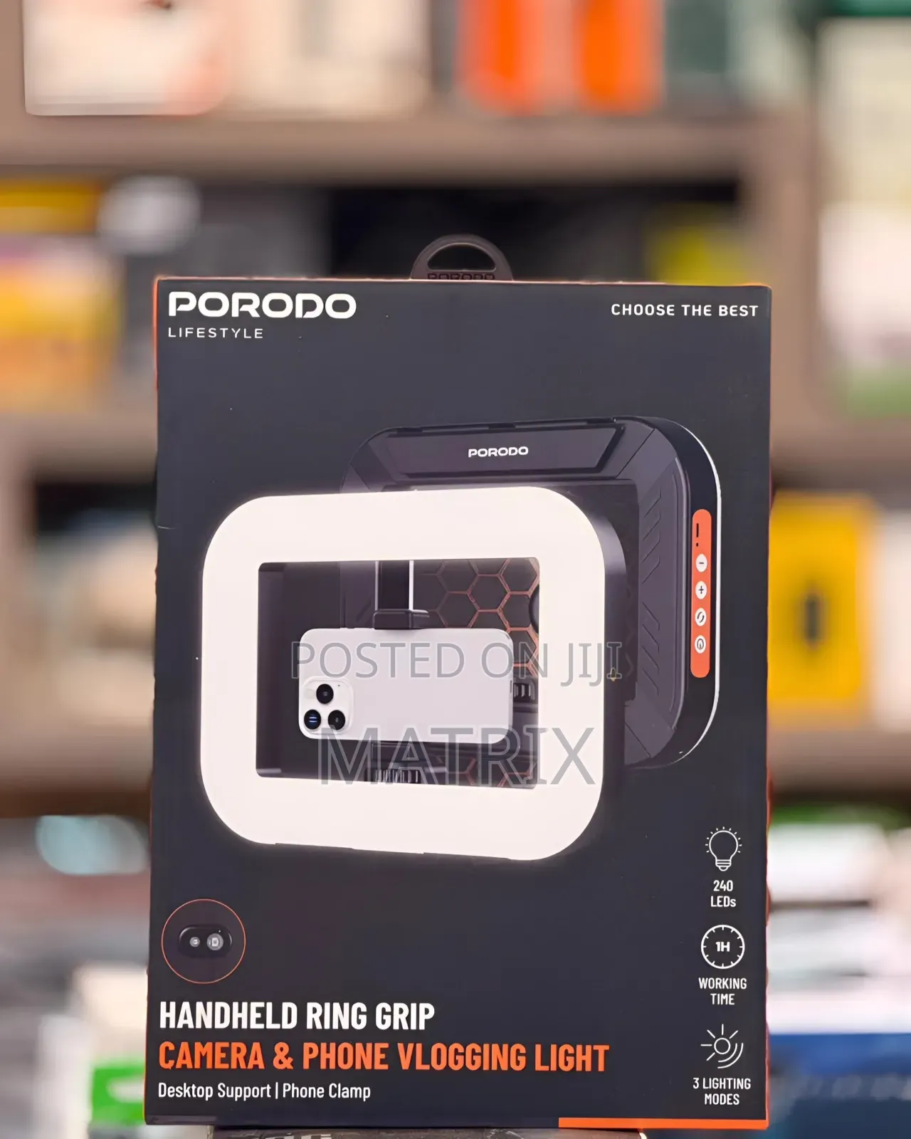 Porodo Handheld Ring Grip, Camera and Vlogging Light With Tripod