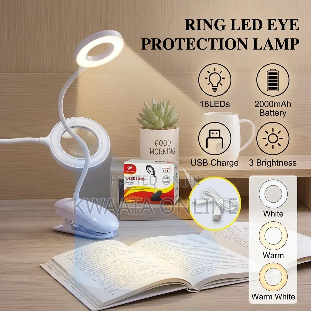 LED Ring Rechargeable Clip-on Desk Lamp –Flexible USB Reading Light