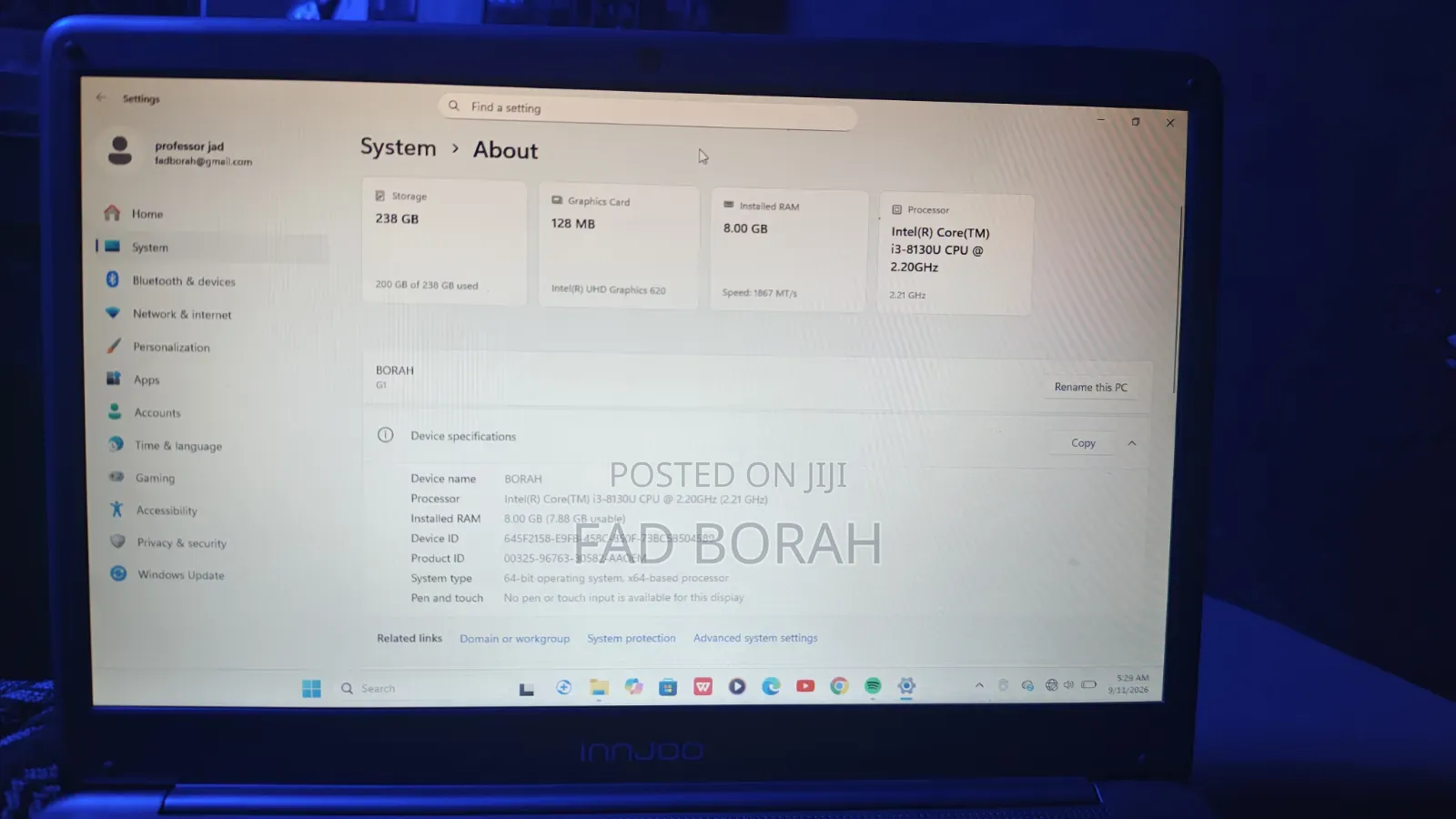 New Laptop Innjoo 8GB Intel Core i3 SSD 256GB