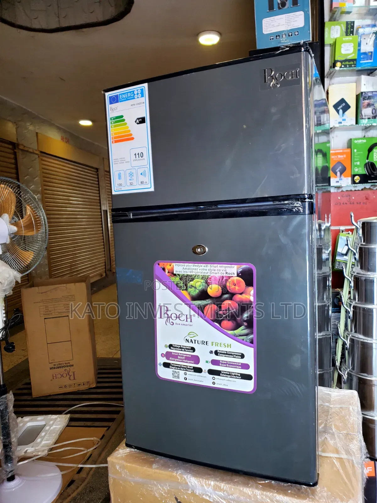 Gray Roch Double-Door Top Freezer Refrigerator