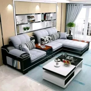Five Seater Sofa Couch in Black Mix With Gray Colour