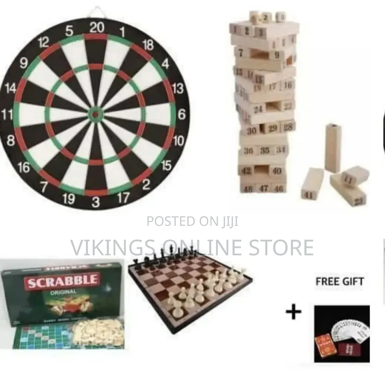 4 Board Games Bundle - Dart/ Scrabble/ Chess and Jenga