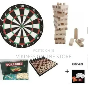 4 Board Games Bundle - Dart/ Scrabble/ Chess and Jenga