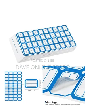 Stack of Blue-Bordered, Self-Adhesive Paper Label Stickers