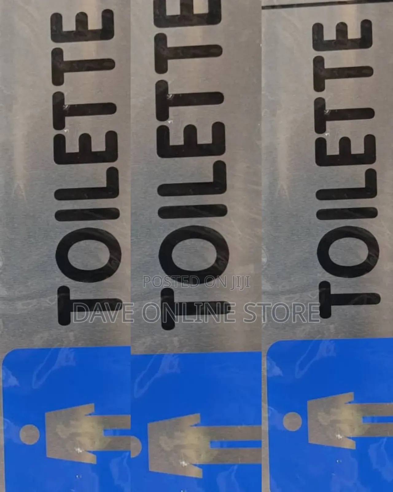 Men's Silver and Blue Aluminum Restroom Sign Labeled "TOILETTE".