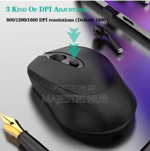 Rechargeable Wireless Mouse, 2.4G Bluetooth, Silent Click, USB – Black