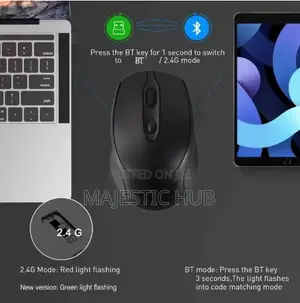 Rechargeable Wireless Mouse, 2.4G Bluetooth, Silent Click, USB – Black
