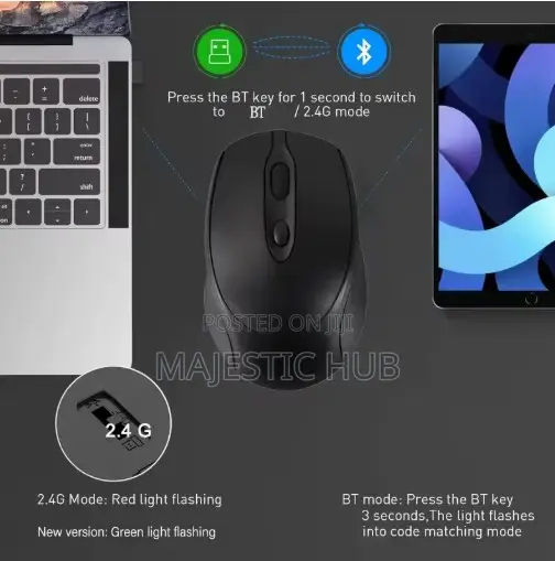 Rechargeable Wireless Mouse, 2.4G Bluetooth, Silent Click, USB – Black