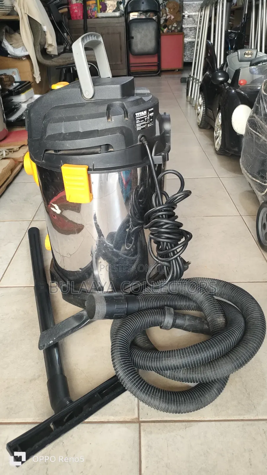 UK Used Titan Stainless Steel Wet-Dry Industrial Vacuum Cleaner, 1400w