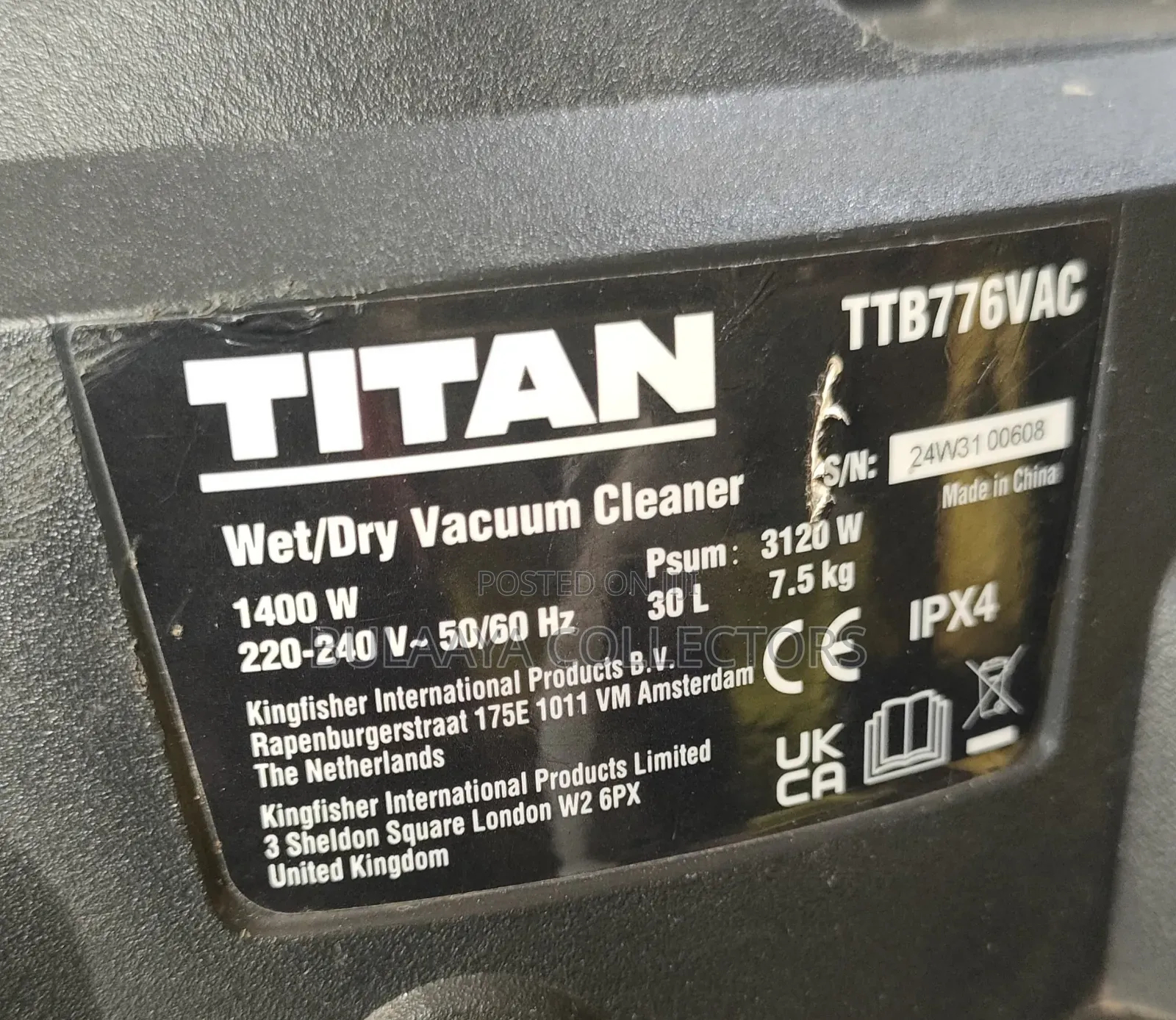 UK Used Titan Stainless Steel Wet-Dry Industrial Vacuum Cleaner, 1400w