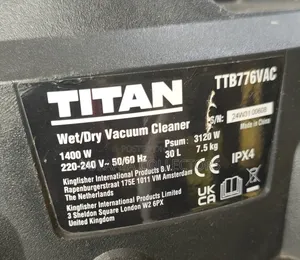 UK Used Titan Stainless Steel Wet-Dry Industrial Vacuum Cleaner, 1400w