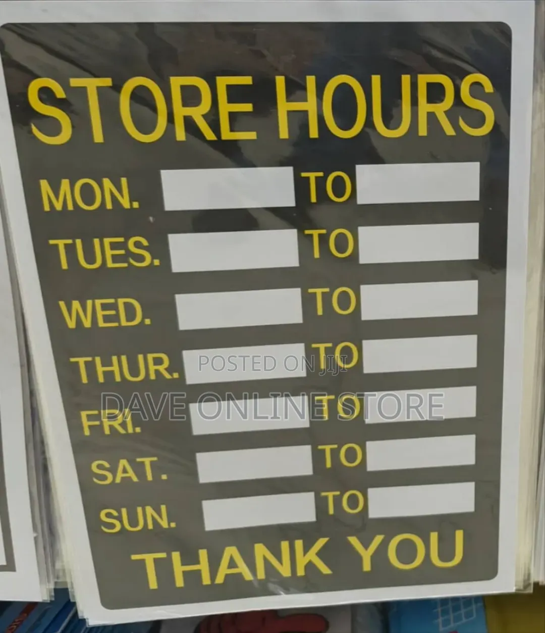 Blank, Customizable "Store Hours" Sign