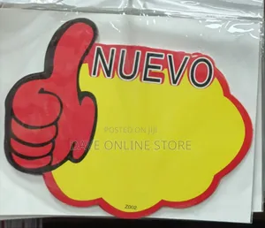 Thumbs-Up Promotional Price Tag Sign With the Word "NUEVO" Printed