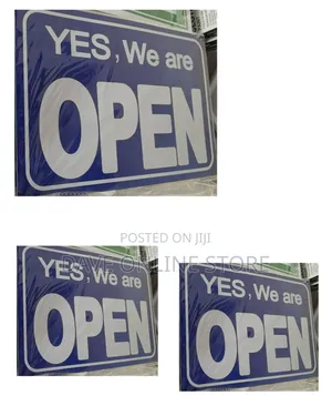 Standard Blue Store Sign That Reads "YES, We Are OPEN".