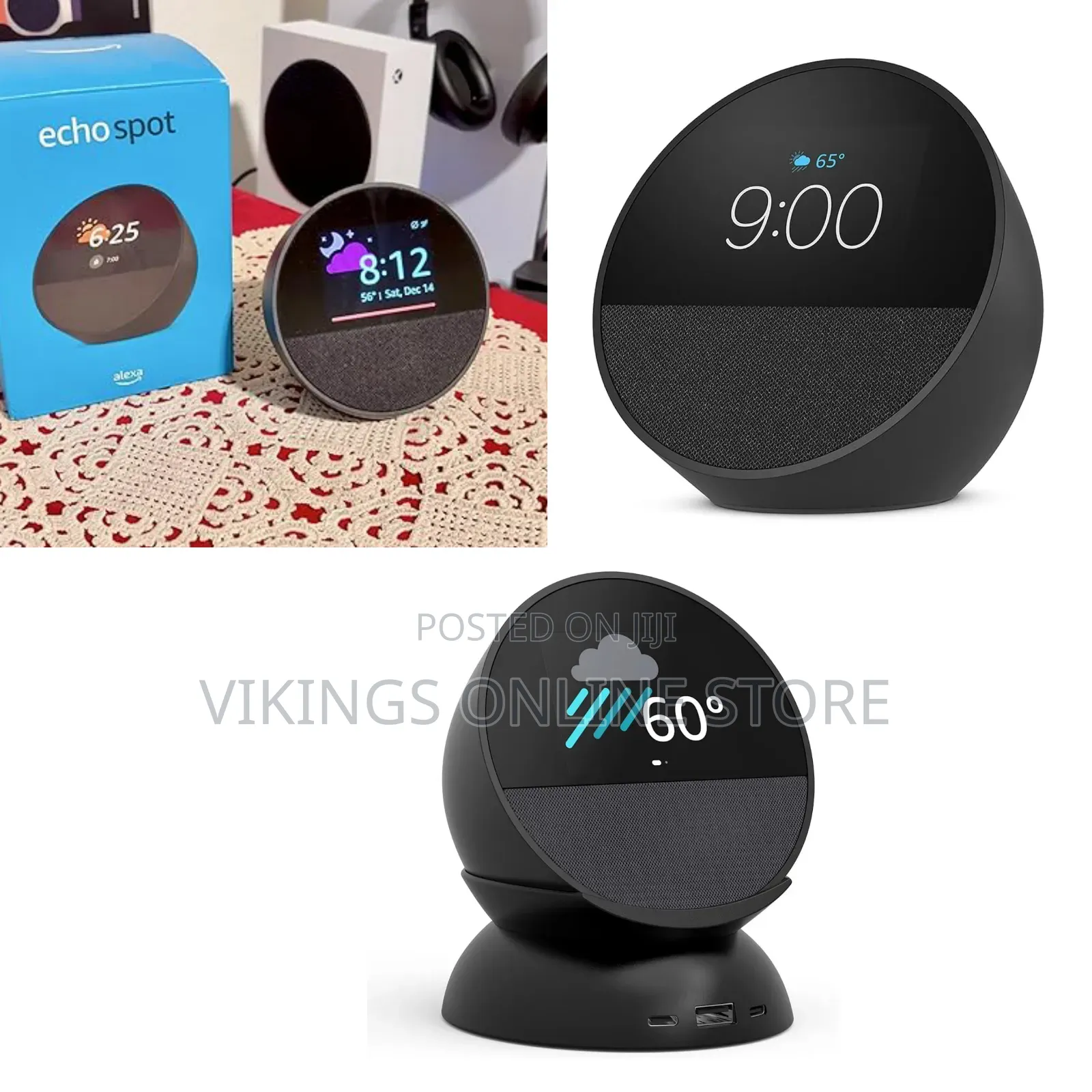 An Amazon Echo Spot Smart Alarm Clock in Black