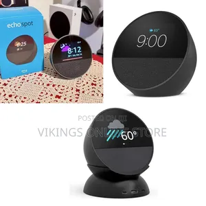 An Amazon Echo Spot Smart Alarm Clock in Black