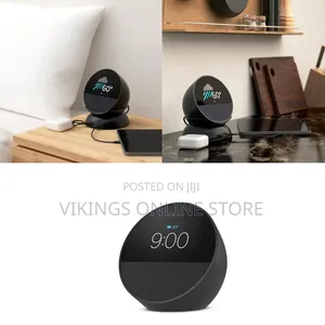 An Amazon Echo Spot Smart Alarm Clock in Black