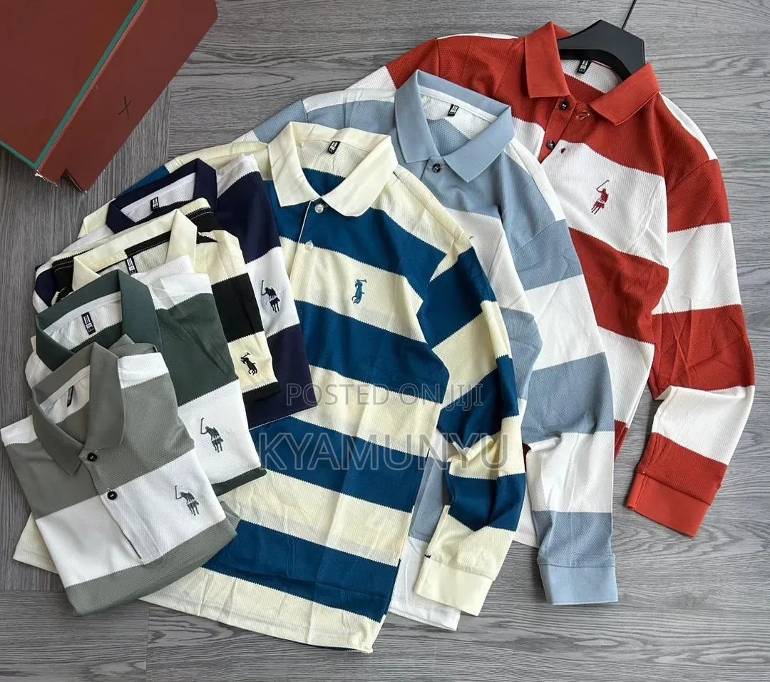Long Sleeved Striped Polo Shirts