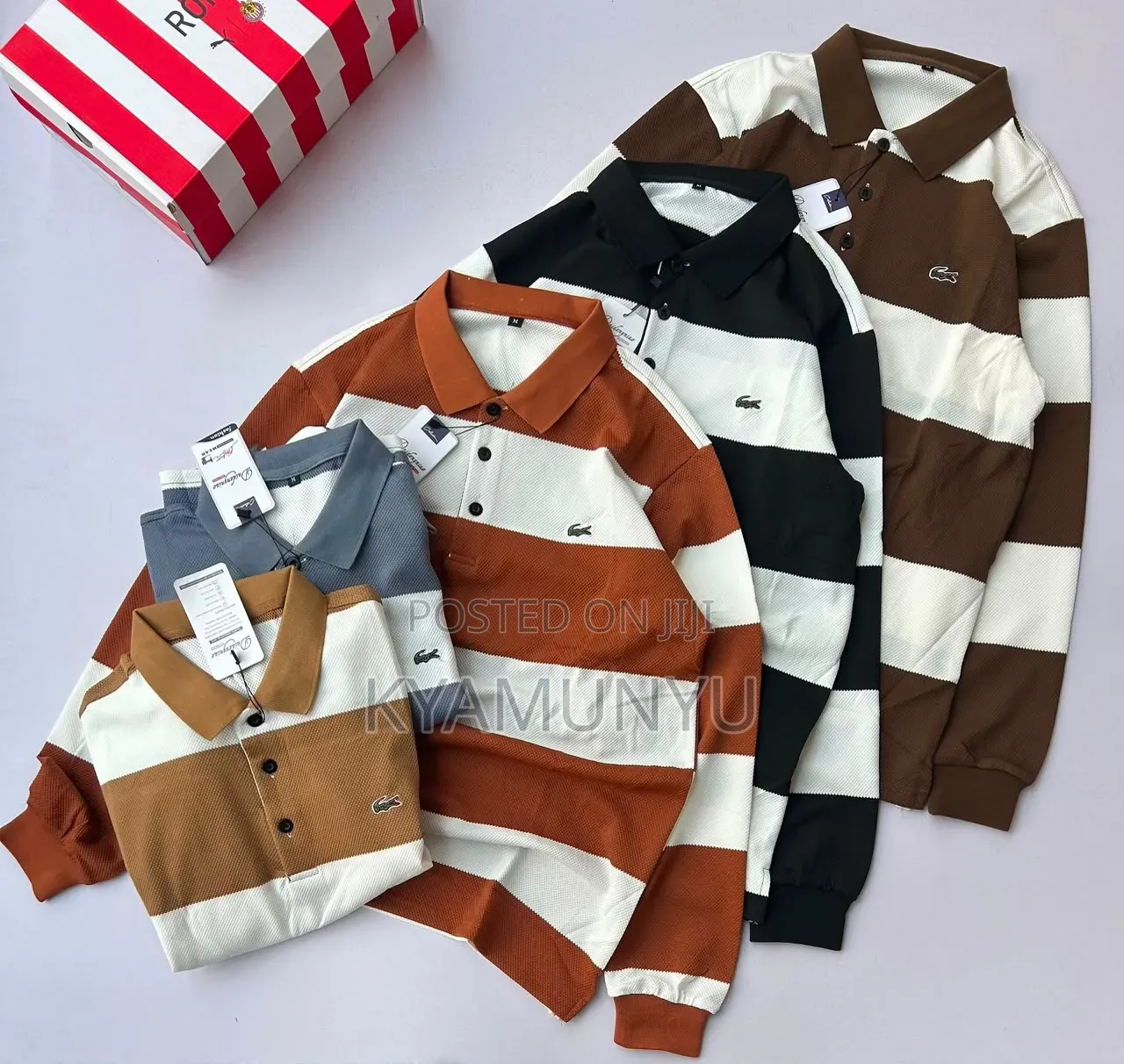 Long Sleeved Striped Polo Shirts