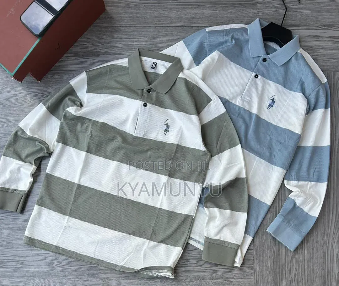 Long Sleeved Striped Polo Shirts