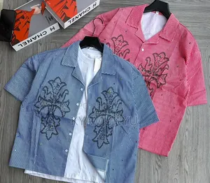 Short Sleeve Boxy Striped Button-Up Shirts.