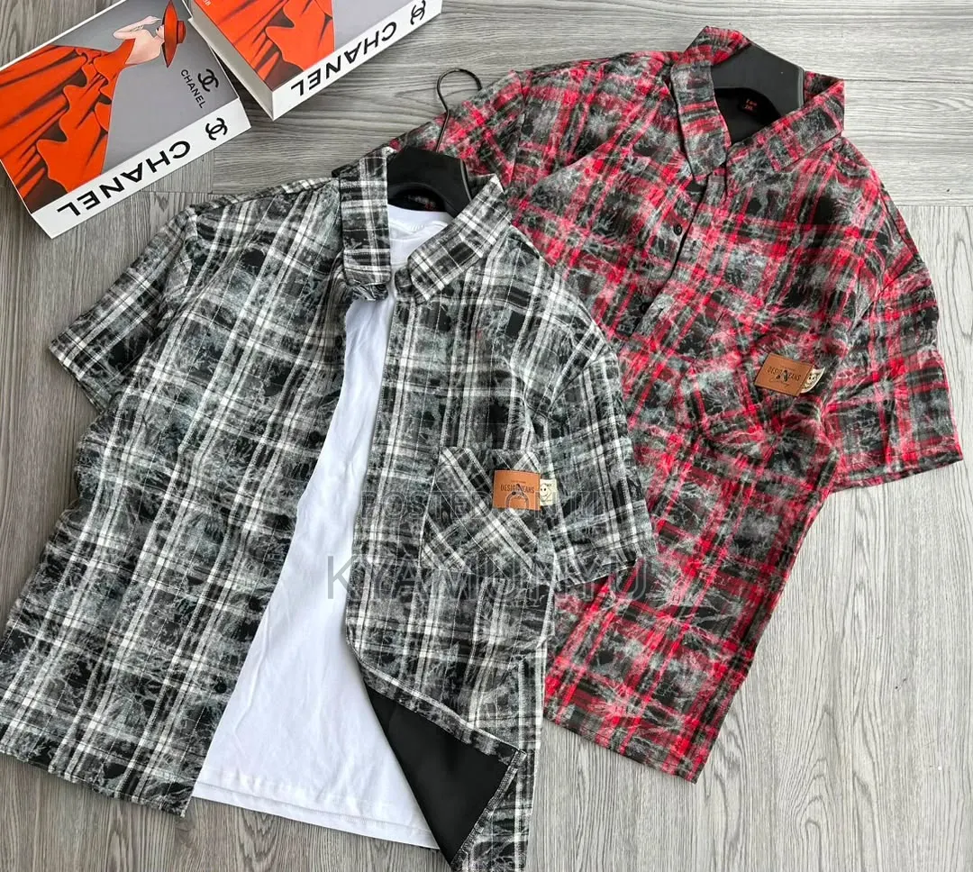 Short Sleeve Boxy Striped Button-Up Shirts.