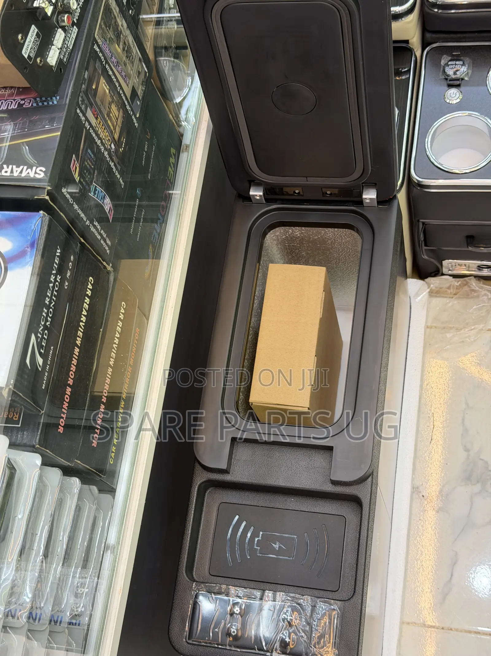 Portable Car Armrest Refrigerator and Console With Wireless Charging