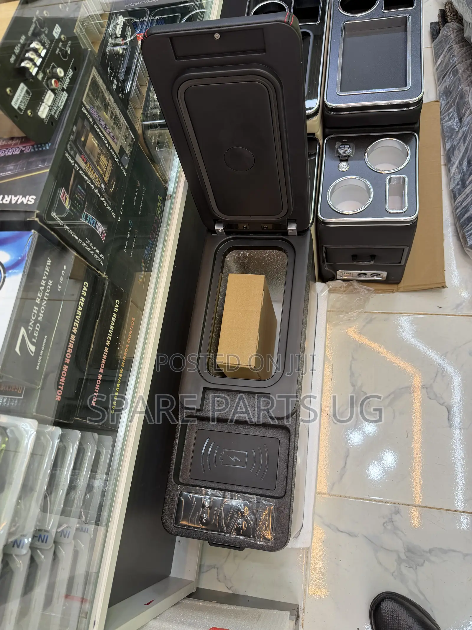 Portable Car Armrest Refrigerator and Console With Wireless Charging