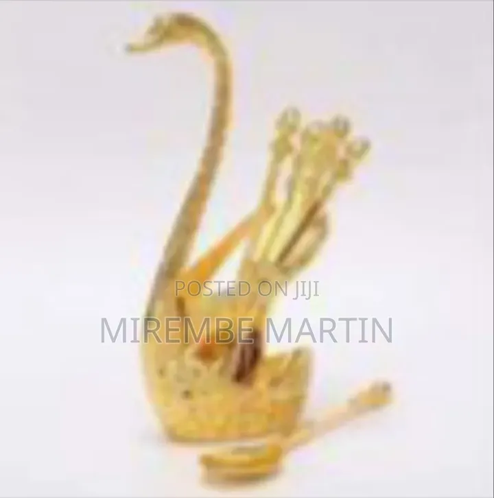 Elegant Golden Swan Cutlery Holder With Fruit Forks/Spoons