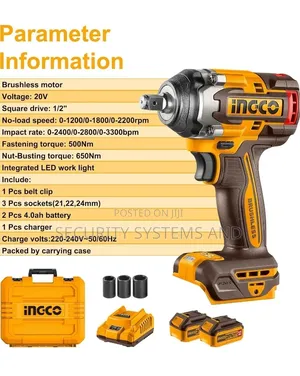 INGCO 20V Brushless Cordless Impact Wrench Square Drive 1/2Inch