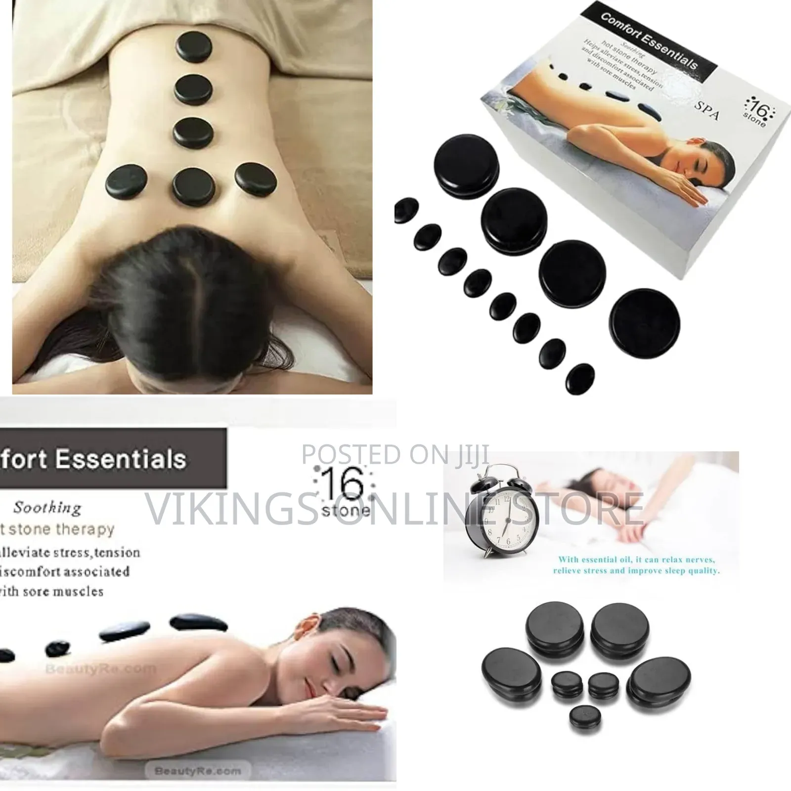 16pc HOT STONE KIT MASSAGE Basalt Stones Comfort Essentials Soothing