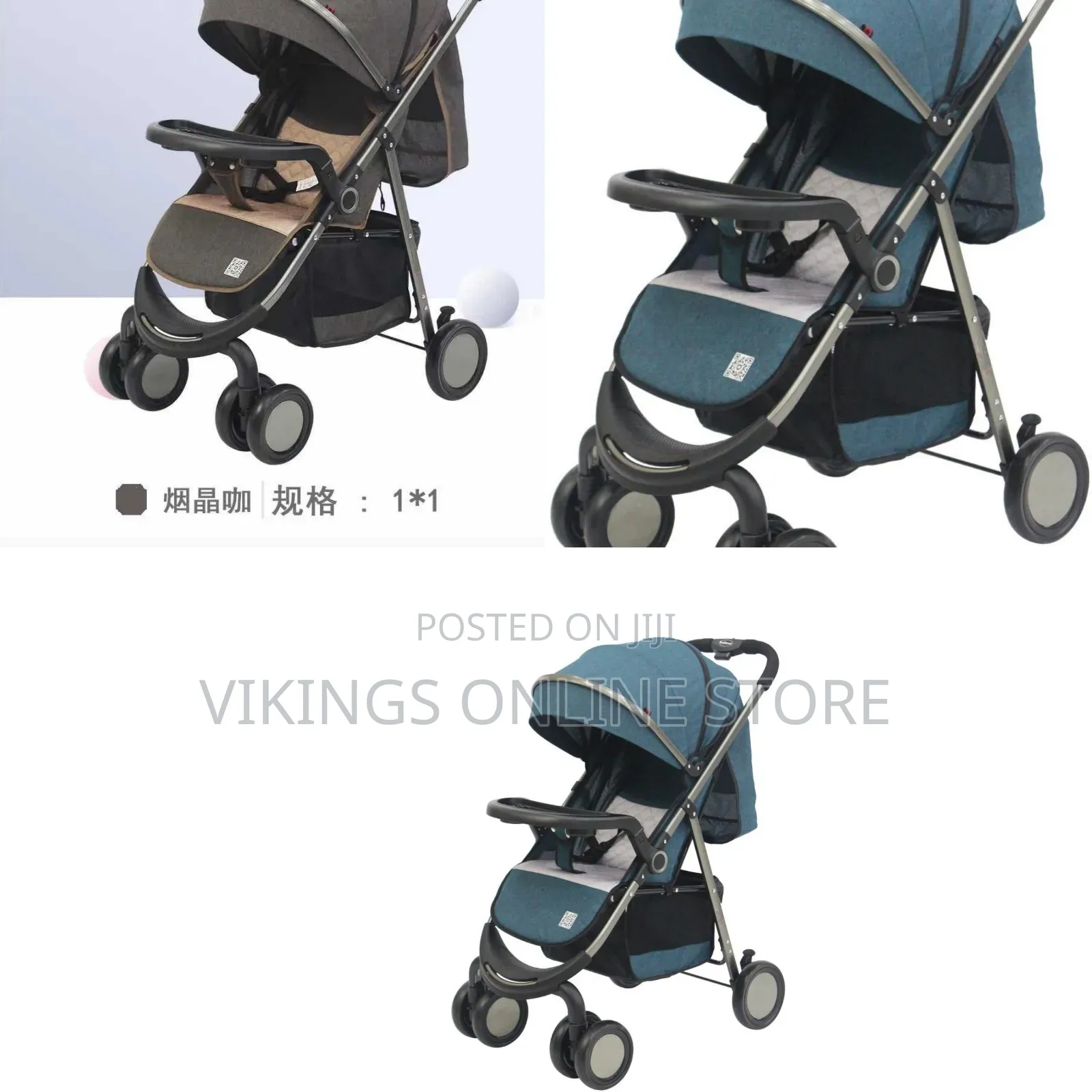 Blue Foldable Baby Stroller Equipped With an Adjustable Canopy