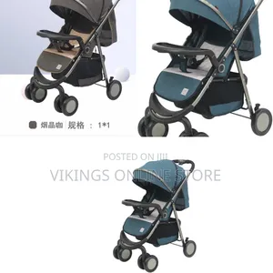 Blue Foldable Baby Stroller Equipped With an Adjustable Canopy