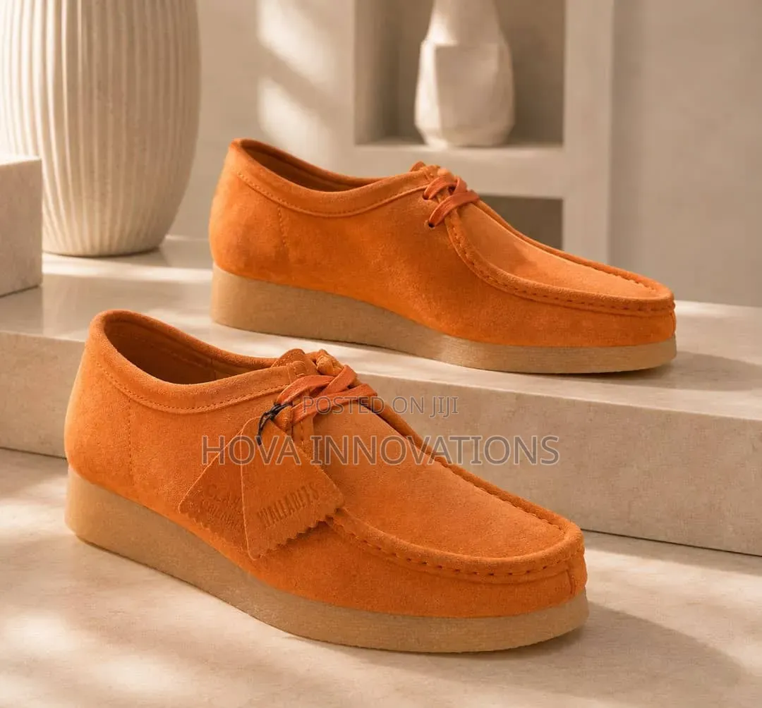 Premium Clarks Originals Wallabee Shoes – Black Orange